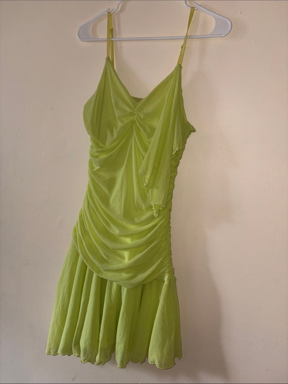 Thalia Sodi Lime Green Draped Spaghetti Strap Mini Dress